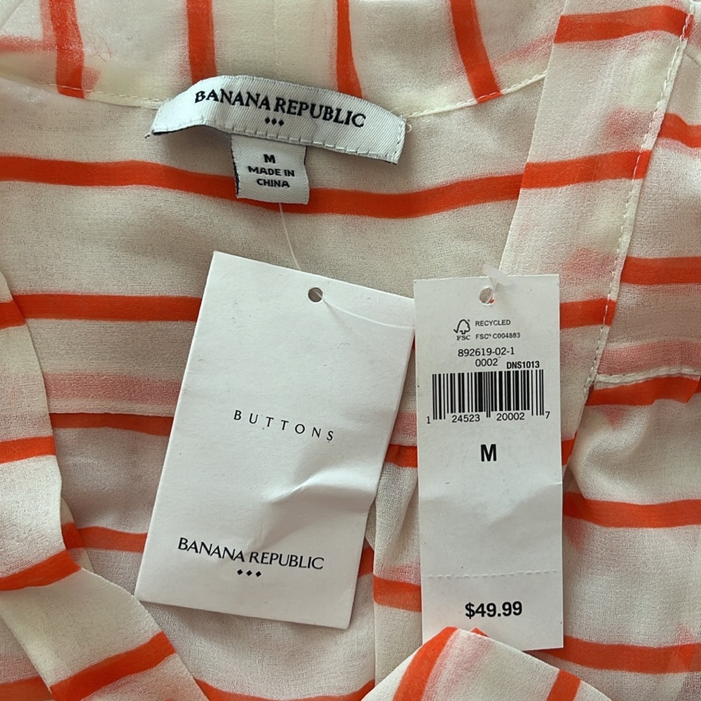 NWT Banana Republic Striped Neck Tie Blouse - Picture 5 of 6